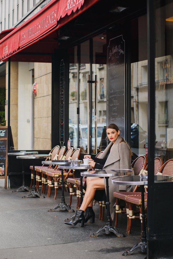 Фотосессия в Париже в стиле ретро. Фото-маршрут №1. Портрет в кафе на парижской улочке как настоящая француженка.